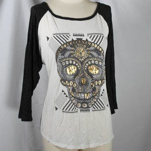 NWOT Goth Sugar Skull Raglan 3/4 Sleeve 1X Juniors Plus